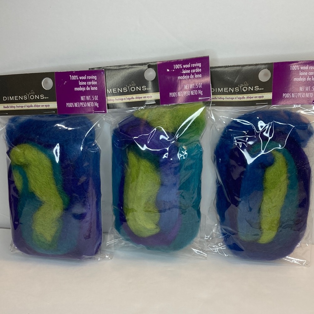 Dimensions FeltWorks Needle Felting Wool Roving Cool Blue Green Purple 3 Packs